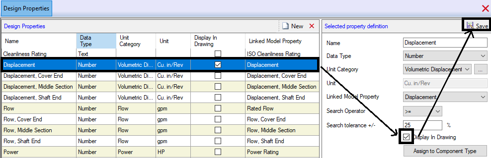 How to Display Design/Model Properties for a Component Type in Library