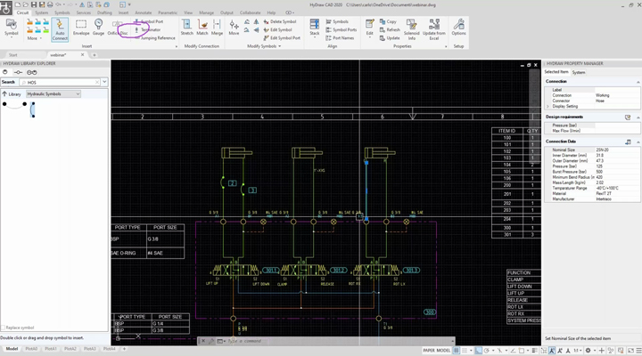 A classic HyDraw CAD demo showing most of the features. Hydraulic Circuit Design with HyDraw CAD