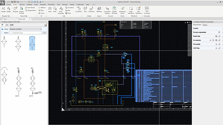 A classic HyDraw CAD demo showing most of the features. Hydraulic Circuit Design with HyDraw CAD - 10