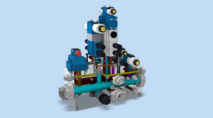 Meet critical space and layout constraints when integrating
hydraulic manifold assemblies within your machine/equipment. Design mating manifolds with MDTools