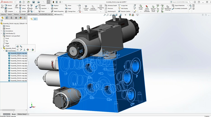 Design, verify and assemble a manifold block. Hydraulic Manifold Design with MDTools - 4