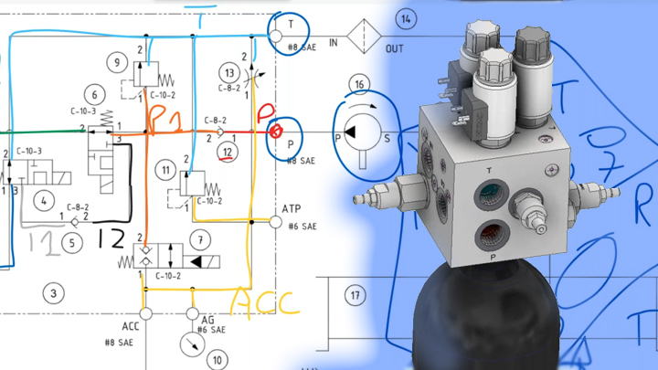 Design, verify and assemble a manifold block. Will also be introducing web-based manifold services used to inspect and interrogate manifold designs. How to Design a Hydraulic Assembly from a Schematic image